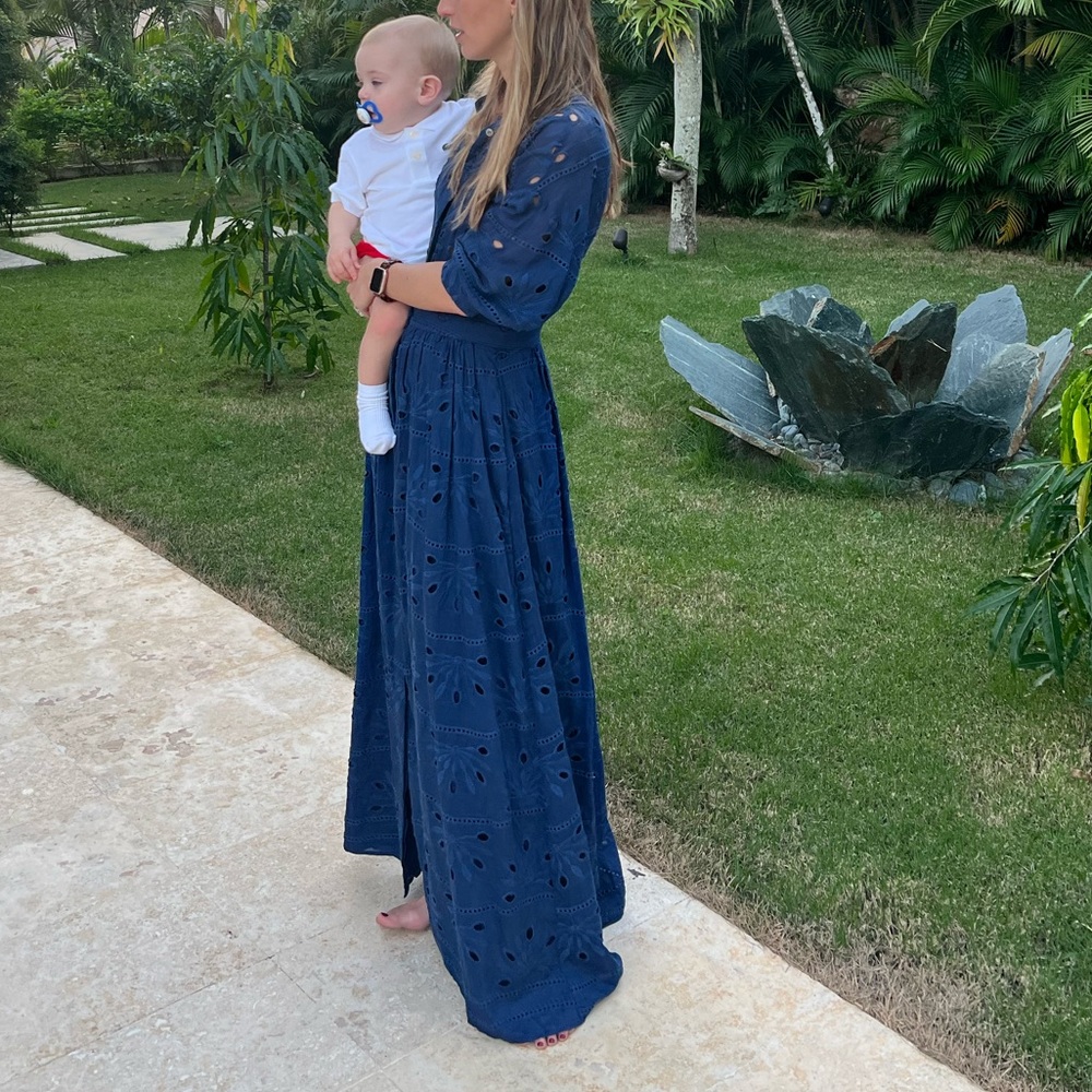 Paul & Joe Sisters Navy Eyelet Maxi Dress